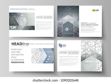 Business templates for presentation slides. Abstract vector layouts in flat design. Chemistry pattern, molecular texture, polygonal molecule structure, cell. Medicine, science, microbiology concept.