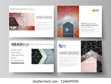Business templates for presentation slides. Abstract vector layouts in flat design. Chemistry pattern, molecular texture, polygonal molecule structure, cell. Medicine, science, microbiology concept.