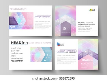 Business templates for presentation slides. Abstract vector layouts in flat design. Hologram, background in pastel colors with holographic effect. Blurred colorful pattern, futuristic surreal texture.