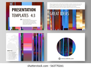 Plantillas de negocio para diapositivas de presentación. Diseños Abstractas en diseño de Vector. Fondo fallido hecho de mosaico de píxeles de colores. Decaimiento digital, error de señal, fallo de televisión. Telón de fondo de moda del glitch.