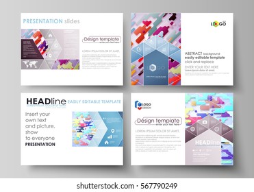 Business templates for presentation slides. Abstract vector design layouts. Bright color lines and dots, colorful minimalist backdrop with geometric shapes forming beautiful minimalistic background