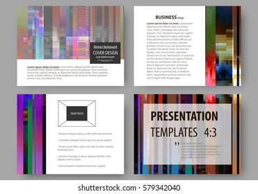 Business templates for presentation slides. Abstract layouts in vector design. Glitched background made of colorful pixel mosaic. Digital decay, signal error, television fail. Trendy glitch backdrop.
