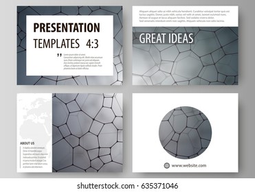 Business templates for presentation slides. Abstract vector layouts in flat design. Chemistry pattern, molecular texture, polygonal molecule structure, cell. Medicine, science, microbiology concept.