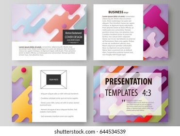 Business templates for presentation slides. Abstract vector design layouts. Bright color lines and dots, colorful minimalist backdrop with geometric shapes forming beautiful minimalistic background.