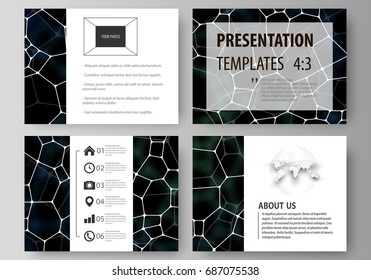 Business templates for presentation slides. Abstract vector layouts in flat design. Chemistry pattern, molecular texture, polygonal molecule structure, cell. Medicine, science, microbiology concept.