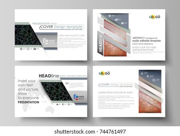 Business templates for presentation slides. Abstract vector layouts in flat design. Chemistry pattern, molecular texture, polygonal molecule structure, cell. Medicine, science, microbiology concept.