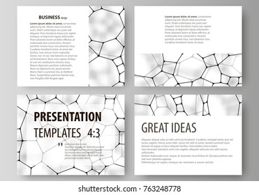 Business templates for presentation slides. Abstract vector layouts in flat design. Chemistry pattern, molecular texture, polygonal molecule structure, cell. Medicine, science, microbiology concept.