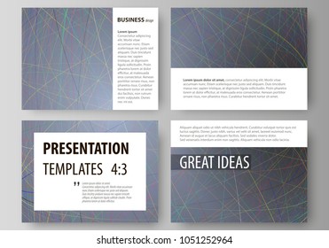 Business templates for presentation slides. Easy editable layouts in flat design. Colorful dark background with abstract lines. Bright color chaotic, random, messy curves. Colourful vector decoration.