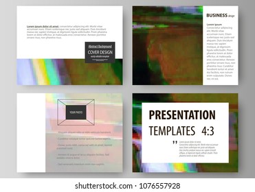 Business templates for presentation slides. Easy editable abstract vector layouts in flat design. Glitched background made of colorful pixel mosaic. Digital decay, signal error, television fail.