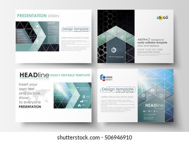 Business templates for presentation slides. Easy editable vector layouts. Chemistry pattern, hexagonal molecule structure, scientific or medical research. Medicine, science and technology concept.
