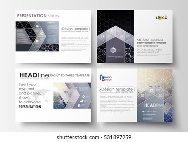 Business templates for presentation slides. Easy editable vector layouts. Chemistry pattern, hexagonal molecule structure, scientific or medical research. Medicine, science and technology concept