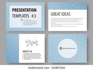 Business templates for presentation slides. Easy editable vector layouts. Chemistry pattern, hexagonal molecule structure, scientific or medical research. Medicine, science and technology concept