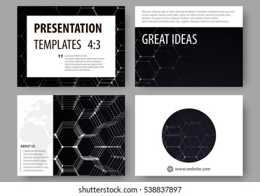 Plantillas de negocio para diapositivas de presentación. Diseños vectoriales fáciles de editar. Patrón de química, estructura de moléculas hexagonales, investigación científica o médica. Concepto de medicina, ciencia y tecnología