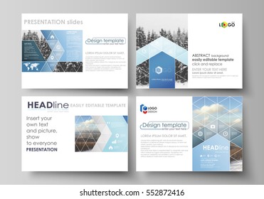 Business templates for presentation slides. Easy editable vector layouts, flat design. Abstract landscape of nature. Dark color pattern in vintage style, mosaic texture.