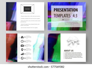 Business templates for presentation slides. Easy editable abstract vector layouts in flat design. Glitched background made of colorful pixel mosaic. Digital decay, signal error, television fail