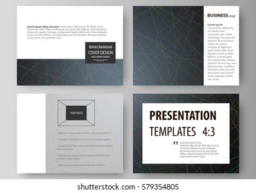 Business templates for presentation slides. Easy editable layouts in flat design. Colorful dark background with abstract lines. Bright color chaotic, random, messy curves. Colourful vector decoration.