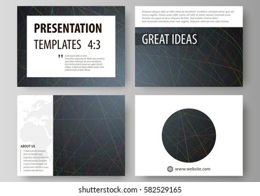 Business templates for presentation slides. Easy editable layouts in flat design. Colorful dark background with abstract lines. Bright color chaotic, random, messy curves. Colourful vector decoration.