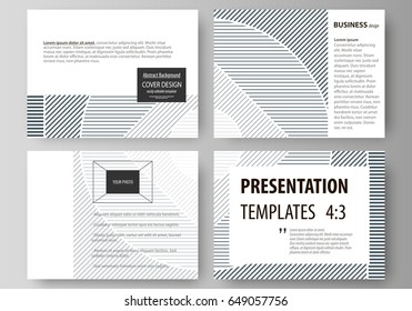 Business templates for presentation slides. Easy editable abstract vector layouts in flat design. Minimalistic background with lines. Gray color geometric shapes forming simple beautiful pattern