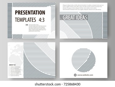 Business templates for presentation slides. Easy editable abstract vector layouts in flat design. Minimalistic background with lines. Gray color geometric shapes forming simple beautiful pattern.