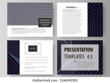 Business templates for presentation slides. Vector layouts in flat style. Abstract polygonal background with hexagons, illusion of depth. Black color geometric design, hexagonal geometry.