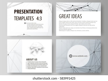 Business templates for presentation slides. Vector layouts in flat design. Genetic and chemical compounds. Atom, DNA and neurons. Medicine, chemistry, technology concept. Geometric background