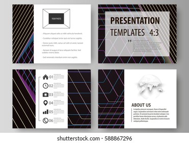 Business templates for presentation slides. Vector layouts in flat style. Abstract polygonal background with hexagons, illusion of depth. Black color geometric design, hexagonal geometry.