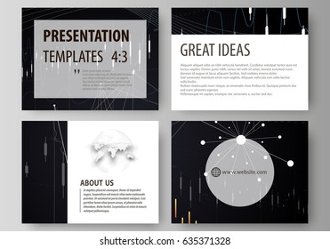 Business templates for presentation slides. Vector layouts. Abstract infographic background in minimalist design made from lines, symbols, charts, diagrams and other elements.