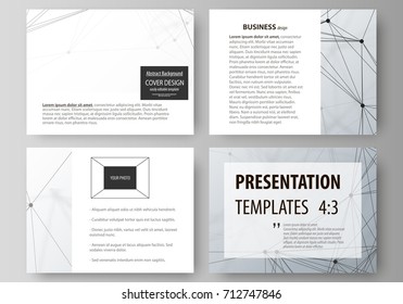Business templates for presentation slides. Vector layouts in flat design. Genetic and chemical compounds. Atom, DNA and neurons. Medicine, chemistry, technology concept. Geometric background.