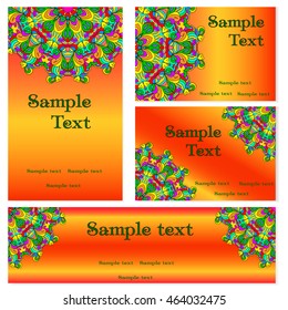 Business templates set. Business cards, invitations and banners. Mandala pattern and ornaments. Happy design pattern. Arabic, India, Islam, Asia