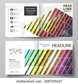 Business templates for square bi fold brochure, flyer, booklet. Leaflet cover, vector layout. Bright color rectangles, colorful design with geometric rectangular shapes forming abstract background.