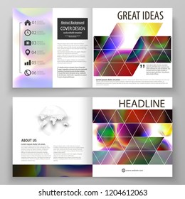 Business templates for square bi fold brochure, magazine, flyer, booklet or annual report. Leaflet cover, flat vector layout. Colorful design background with abstract shapes, bright cell backdrop.