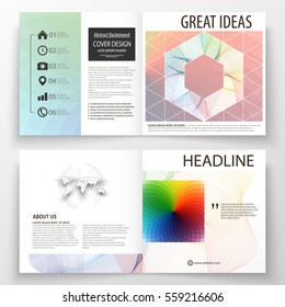 Business templates for square bi fold brochure, magazine, flyer, booklet. Leaflet cover, flat layout, easy editable vector. Colorful design background with abstract shapes and waves, overlap effect.