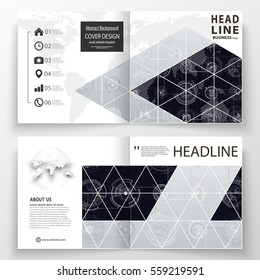 Business templates for square bi fold brochure, magazine, flyer. Leaflet cover, flat layout. High tech design, connecting system. Science and technology concept. Futuristic abstract vector background.