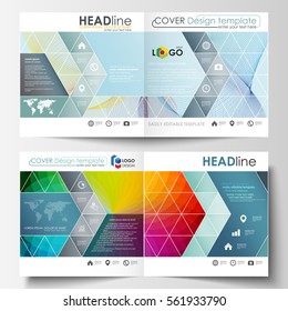 Business templates for square bi fold brochure, magazine, flyer, booklet. Leaflet cover, flat layout, easy editable vector. Colorful design background with abstract shapes and waves, overlap effect