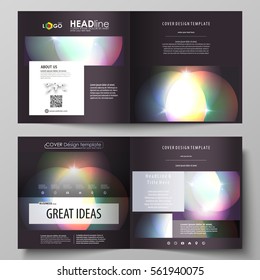 Business templates for square bi fold brochure, magazine, flyer, booklet or annual report. Leaflet cover, abstract vector layout. Retro style, mystical Sci-Fi background. Futuristic trendy design.