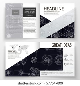 Business templates for square bi fold brochure, magazine, flyer. Leaflet cover, flat layout. High tech design, connecting system. Science and technology concept. Futuristic abstract vector background