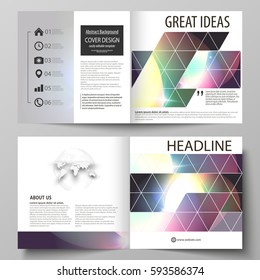 Business templates for square bi fold brochure, magazine, flyer, booklet or annual report. Leaflet cover, abstract vector layout. Retro style, mystical Sci-Fi background. Futuristic trendy design.