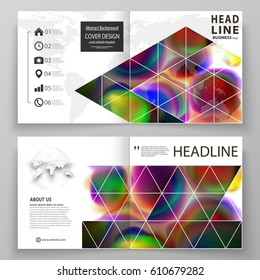 Business templates for square bi fold brochure, magazine, flyer, booklet or annual report. Leaflet cover, flat vector layout. Colorful design background with abstract shapes, bright cell backdrop