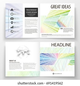 Business templates for square bi fold brochure, magazine, flyer, booklet. Leaflet cover, flat layout, editable vector. Colorful background, abstract waves, lines. Bright color curves. Motion design.