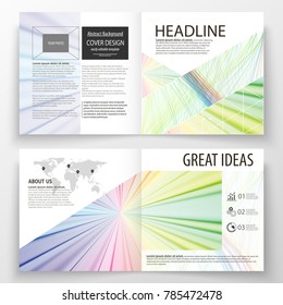 Business templates for square bi fold brochure, magazine, flyer, booklet. Leaflet cover, flat layout,editable vector. Colorful background with abstract waves, lines. Bright color curves.