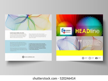Business templates for square brochure, flyer, booklet, annual report. Leaflet cover, flat vector layout. Colorful design, overlapping geometric shapes and waves forming abstract beautiful background