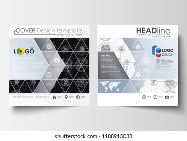 Business templates for square brochure, magazine, flyer. Leaflet cover, flat layout. High tech design, connecting system. Science and technology concept. Futuristic abstract vector background.