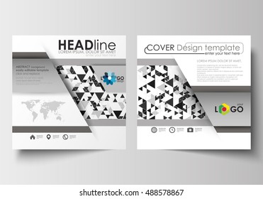 Business templates for square brochure, magazine, flyer, booklet or report. Leaflet cover, flat layout, easy editable blank. Abstract triangle design background, modern gray color polygonal vector.