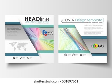 Business templates for square brochure, magazine, flyer, report. Leaflet cover, flat layout, easy editable vector. Colorful background with abstract waves, lines. Bright color curves. Motion design.