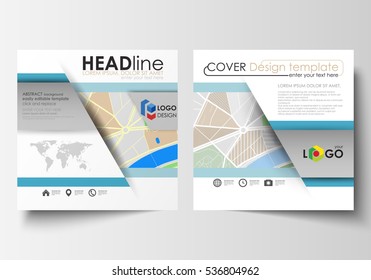 Business templates for square brochure, magazine, flyer annual report. Leaflet cover, easy editable layout. City map with streets. Tourism businesses, flat design, abstract vector illustration