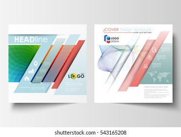 Business templates for square brochure, magazine, flyer, annual report. Leaflet cover, flat layout, easy editable vector. Colorful design background with abstract shapes and waves, overlap effect.