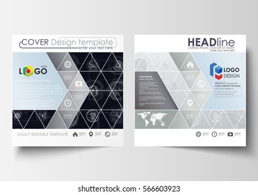 Business templates for square brochure, magazine, flyer. Leaflet cover, flat layout. High tech design, connecting system. Science and technology concept. Futuristic abstract vector background.