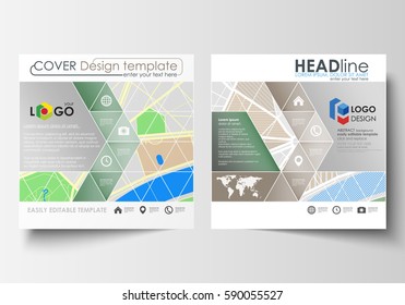 Business templates for square brochure, magazine, flyer annual report. Leaflet cover, easy editable layout. City map with streets. Tourism businesses, flat design, abstract vector illustration.