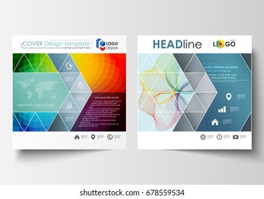 Business templates for square brochure, magazine, flyer, annual report. Leaflet cover, flat layout, easy editable vector. Colorful design background with abstract shapes and waves, overlap effect.