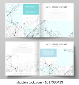 Business templates for square design bi fold brochure, flyer, report. Leaflet cover, vector layout. Chemistry pattern, connecting lines and dots, molecule structure on white, geometric background.